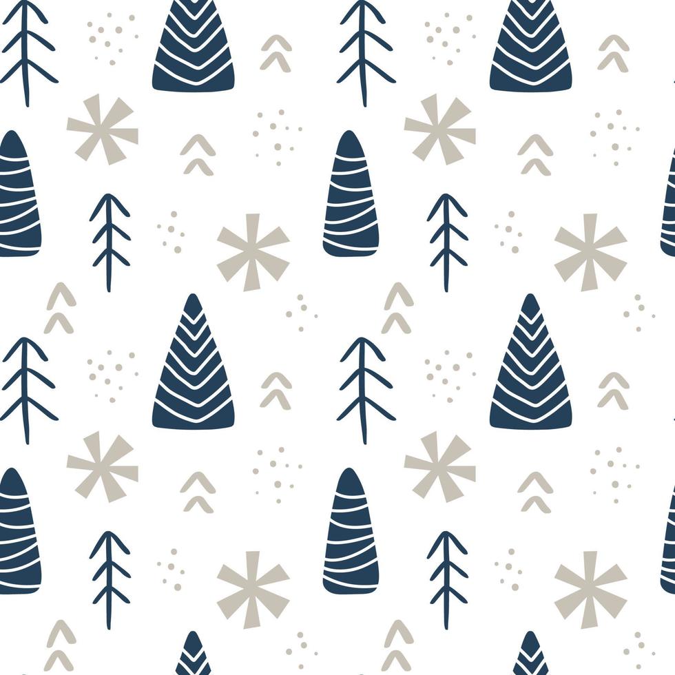sömlösa mönster av handritad julgran. baby vinter skog bakgrund. vektor illustration. söta barn vinter skandinavisk bakgrund. för barn tyg textil tyg, bakgrund tapeter