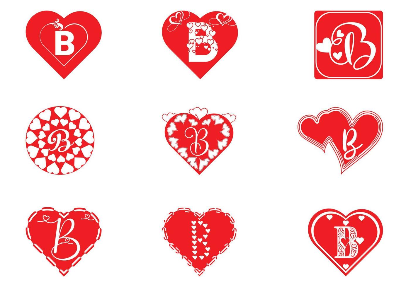 b bokstavslogotyp med kärleksikon, alla hjärtans dag designmall vektor