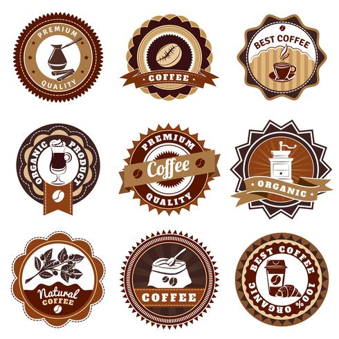 Coffe Emblems Etiketter Set Brown vektor