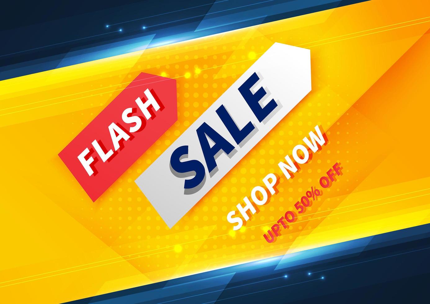Flash-Sale-Banner-Design-Vorlage bietet Einkaufen auf gelbem Hintergrund. vektor