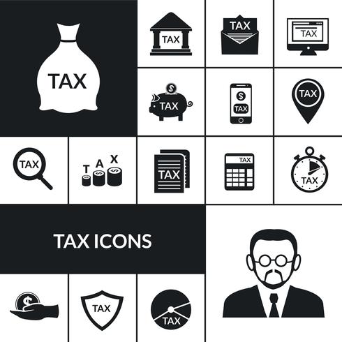 Steuersymbole schwarz Icons Zusammensetzung Banner vektor