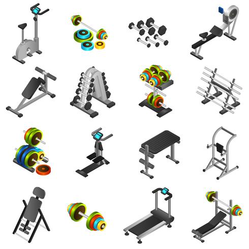 Inställningar för realistiska fitnessutrustning ikoner vektor