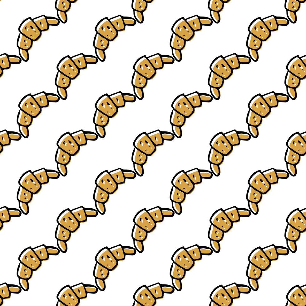 sömlösa färgade mönster med croissanter. doodle vektor med croissanter ikoner på vit bakgrund.