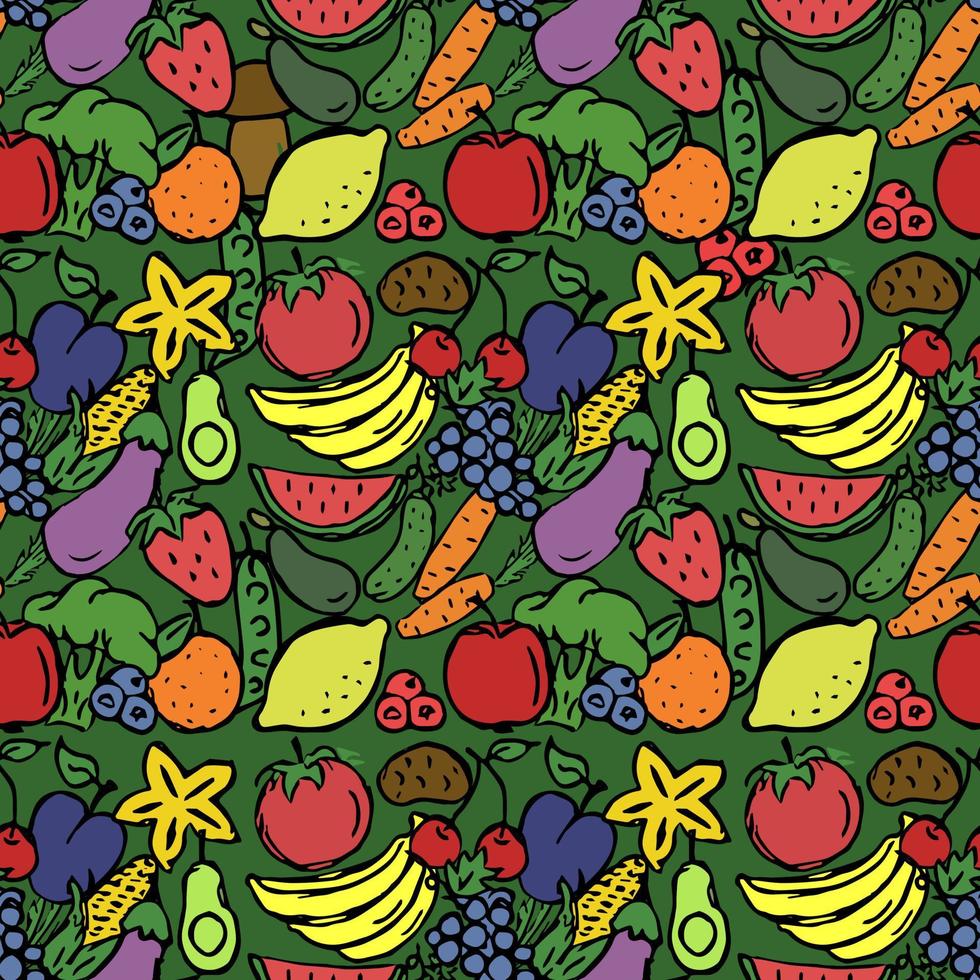 färgade sömlösa mönster med grönsaker och frukt ikoner. vektor mat ikoner