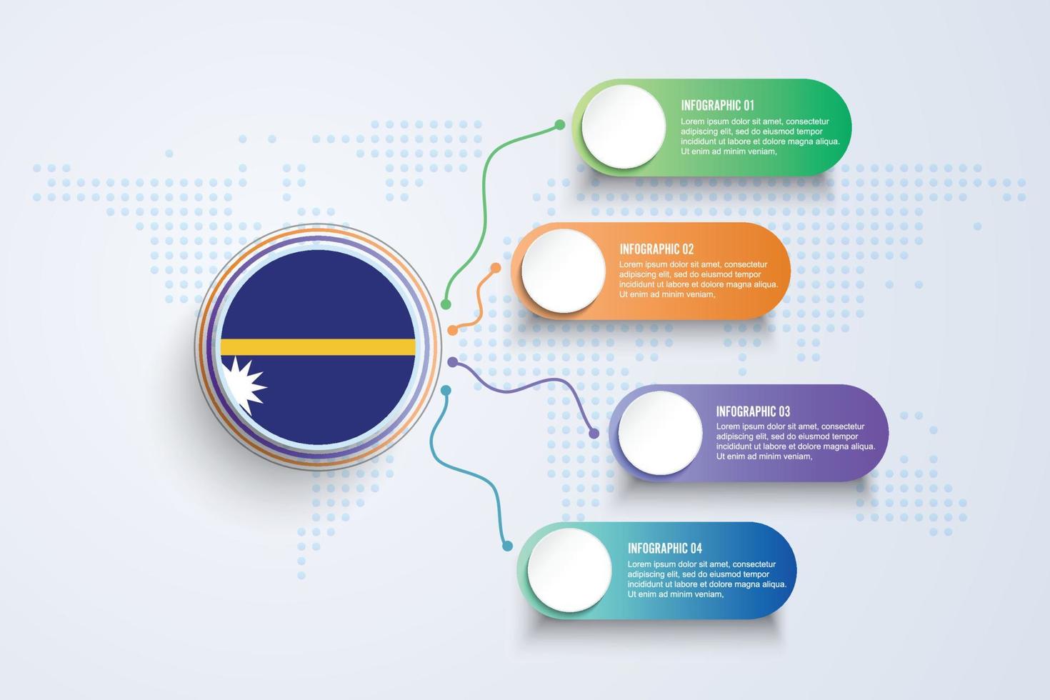 nauru flagga med infographic design isolerad på dot världskartan vektor