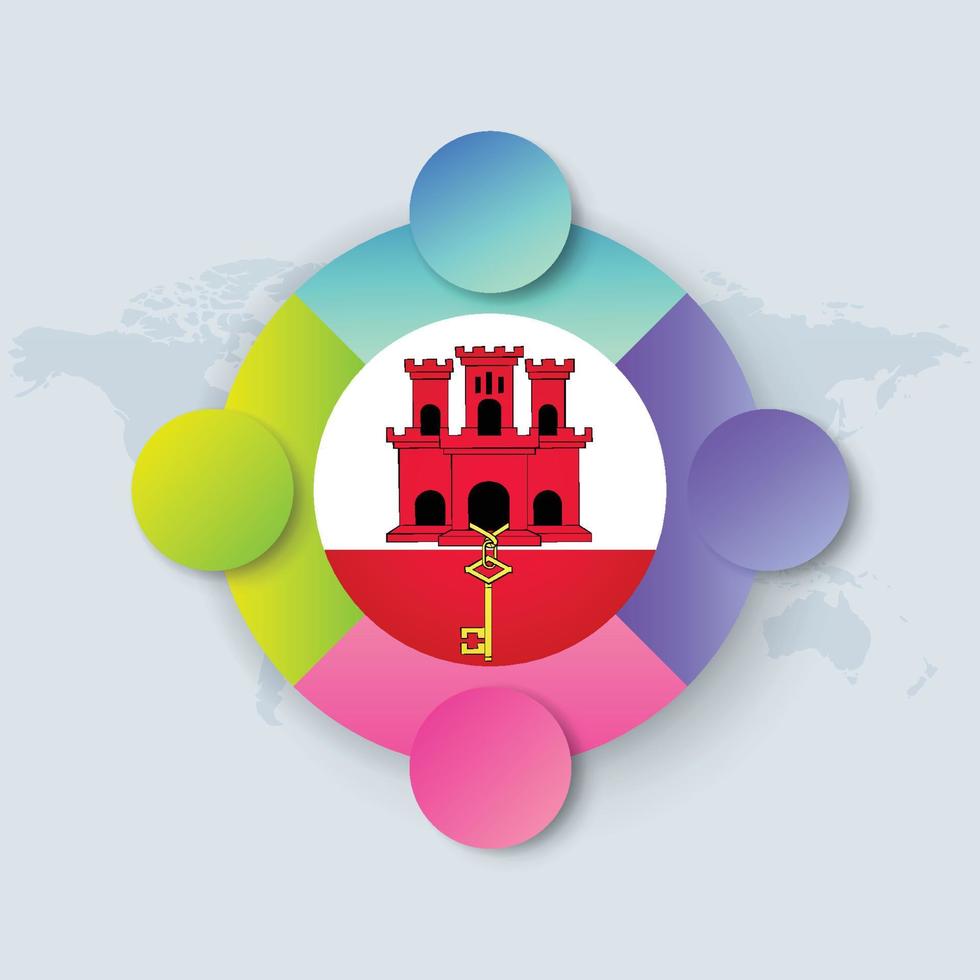 Gibraltar-Flagge mit Infografik-Design isoliert auf Weltkarte vektor