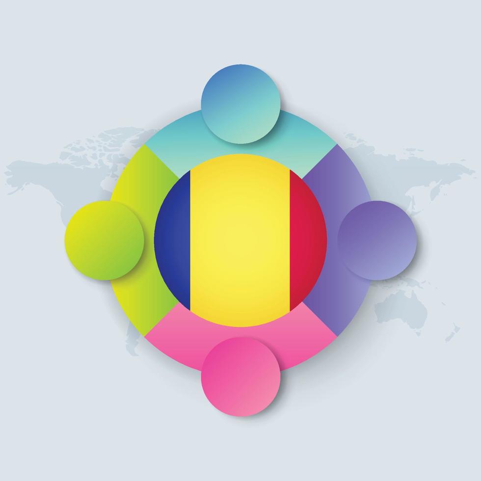 Rumänien-Flagge mit Infografik-Design isoliert auf Weltkarte vektor