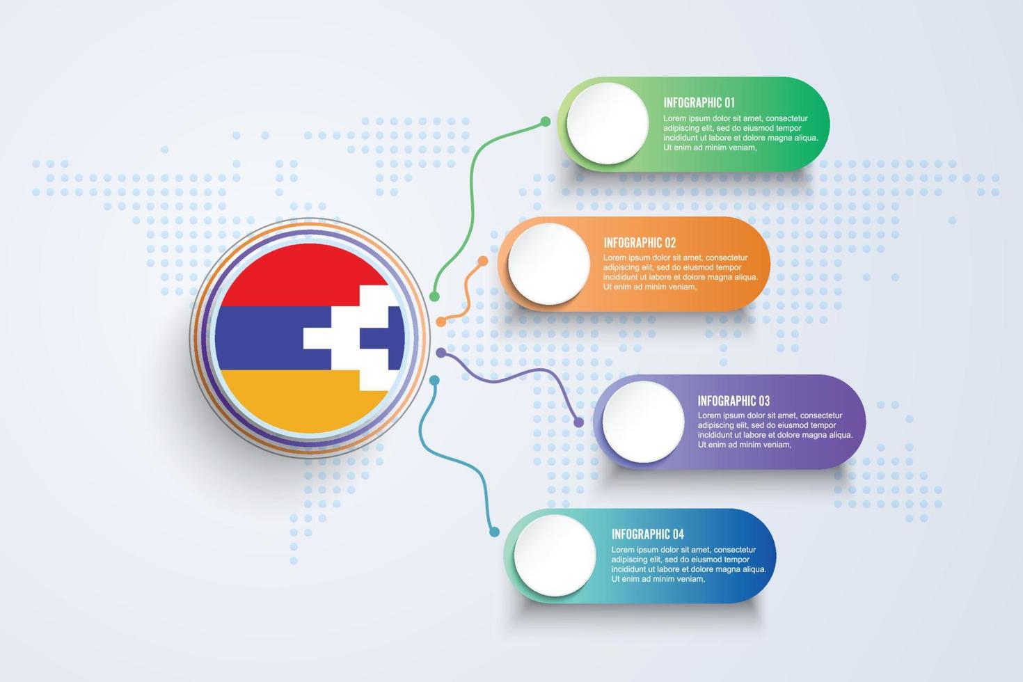 nagorno karabach flagga med infographic design isolerad på dot världskartan vektor