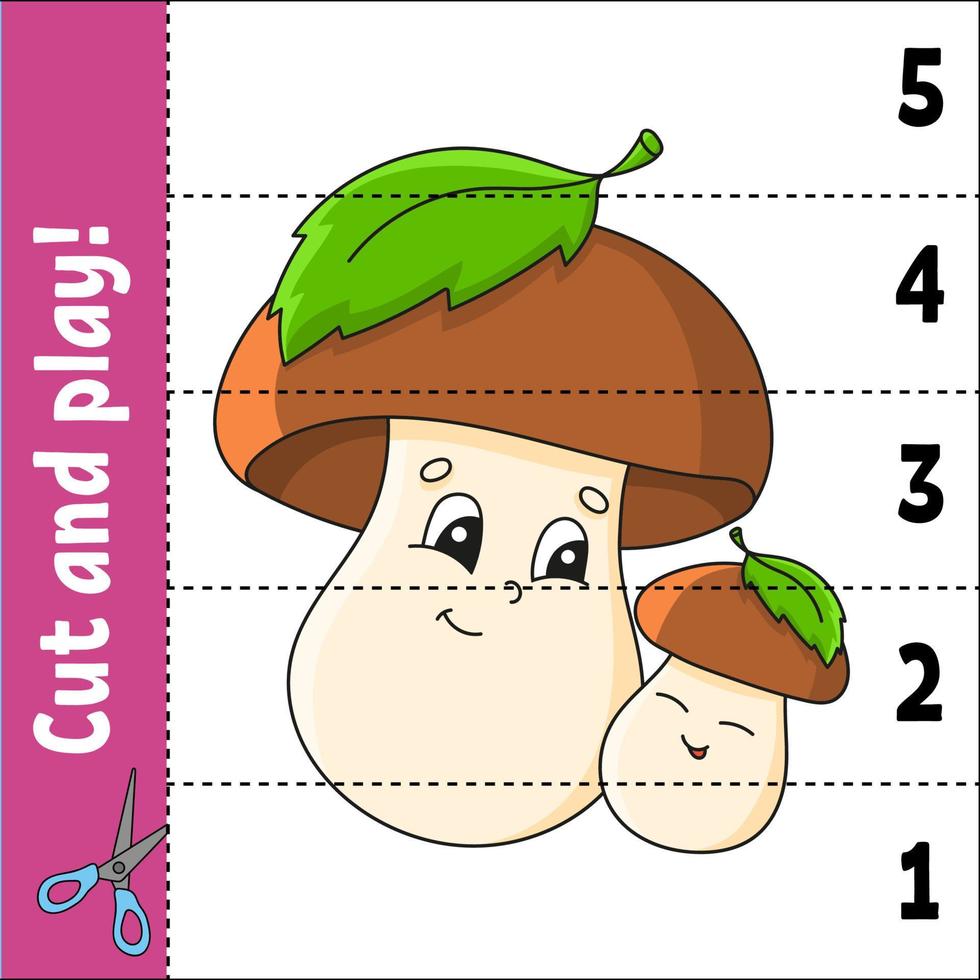 Zahlen 1-5 lernen. schneiden und spielen. Arbeitsblatt Bildung. Spiel für Kinder. Farbaktivitätsseite. Puzzle für Kinder. Rätsel für die Vorschule. Vektor-Illustration. Cartoon-Stil. Herbstthema. vektor