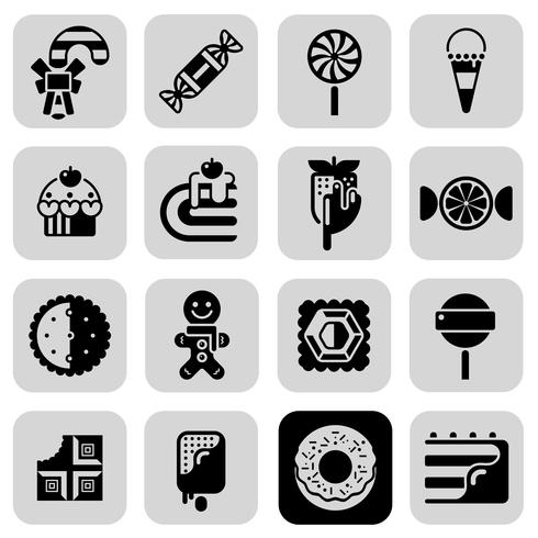 Süßigkeiten schwarz weiß Icons Set vektor