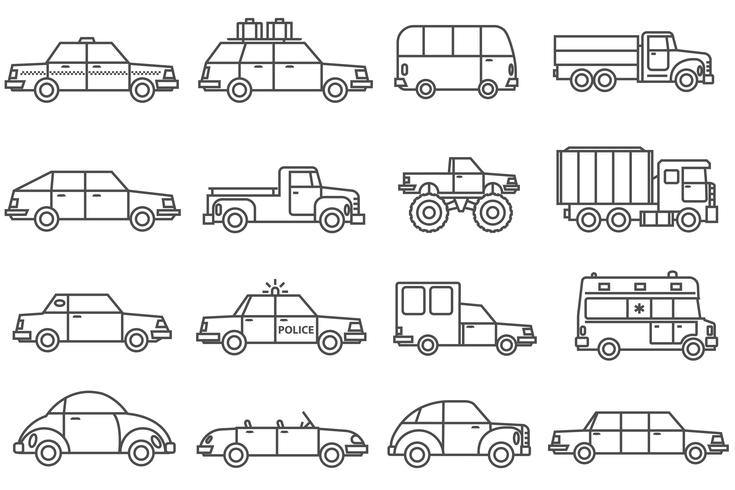 Autos Linie Icons Set vektor