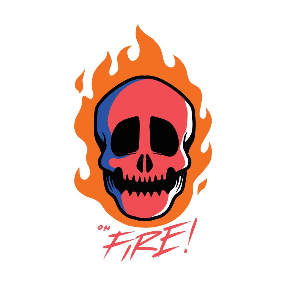 ein roter Schädel auf der Flamme. eine beängstigende, gefährliche und warnende Vektorgrafik im handgezeichneten Stil. böse Illustration im Cartoon. vektor