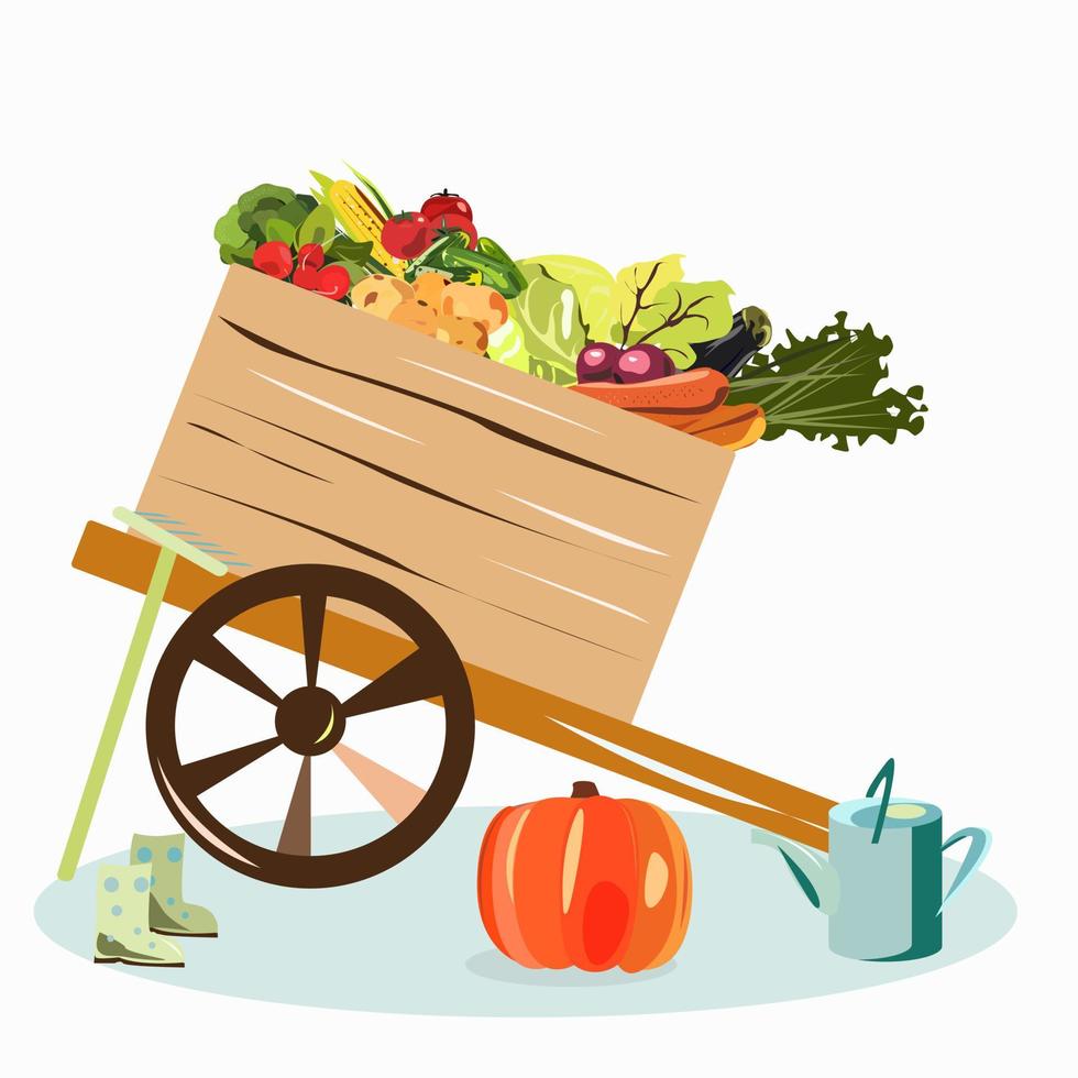 trädgårdsvagn full av grönsaker efter skörd vektor