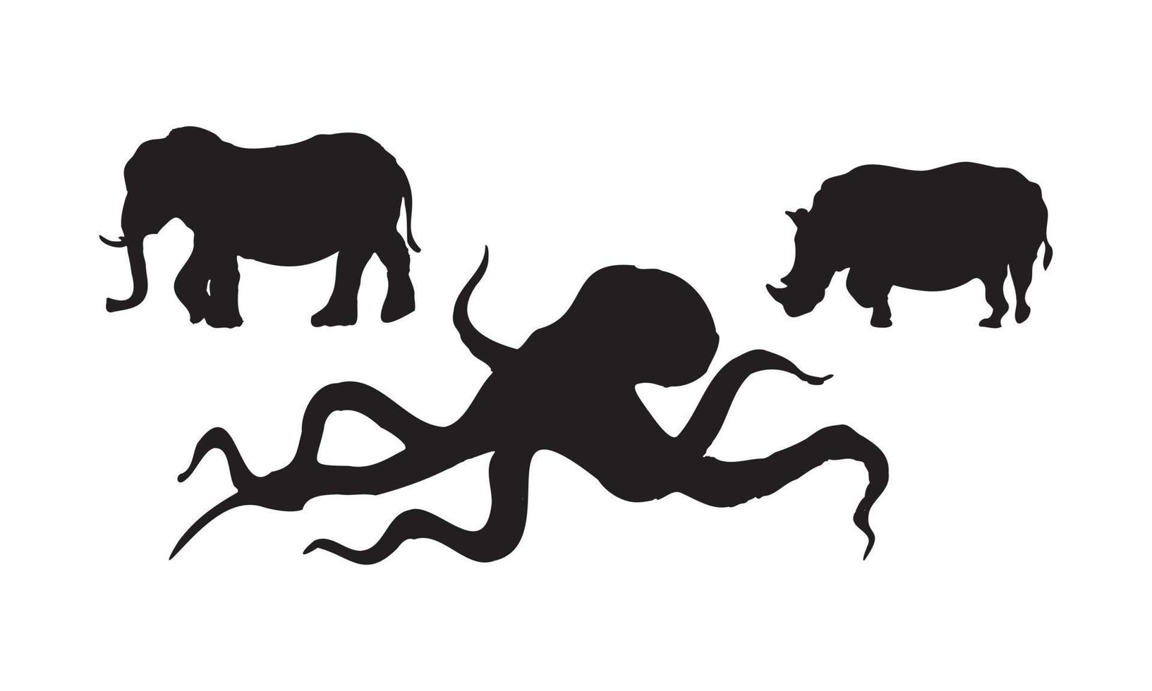 det abstrakta objektet i samtida skandinaviska stilar. silhouette bläck vektorillustrationer av varg, häst och elefant som har något prydnadsmönster på baksidan. vektor