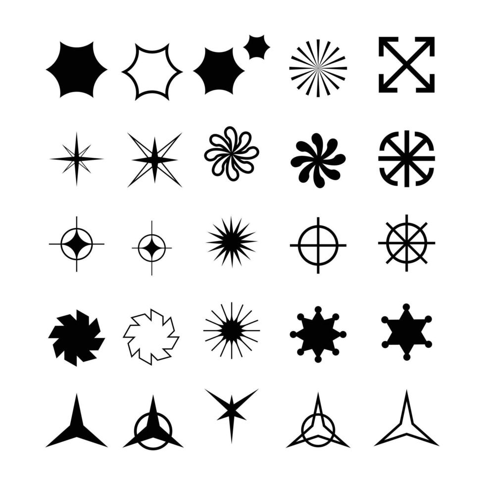 die verschiedenen Stile des Star-Kollektionssets. verschiedene Formen von Sternillustrationen, die sich für Schneeflocken, funkelnde Gegenstände, Dekorationen usw. vektor