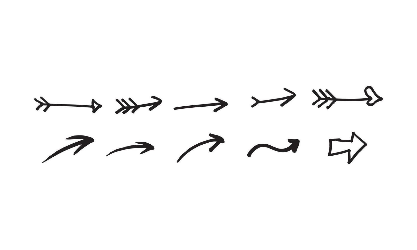 uppsättning handritad illustration av pilen. enkel och minimal vektordesign för elementdekoration. blyertsskiss ritning i grafik. vektor