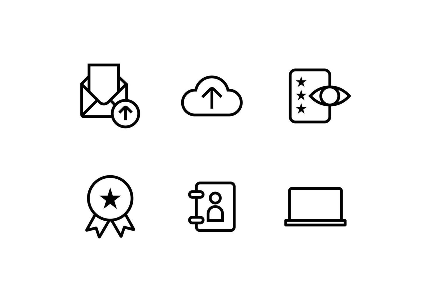 Icons Set Sammlung von digitalen Netzwerken und Kommunikation. E-Mail-, Bewertungs-, Rezensions-, Cloud-, Kontakt- und Computersymbole. einfache Symbole im ungefärbten Stil. vektor