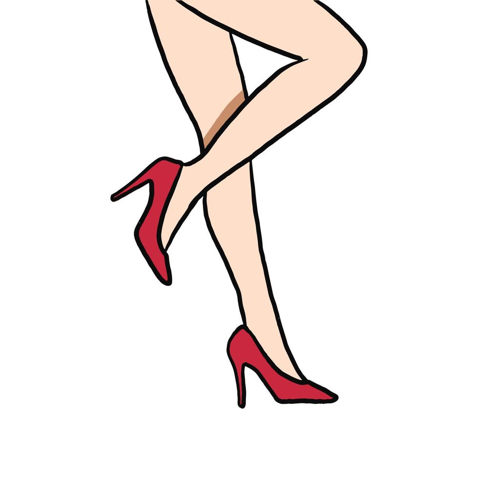 sexiga och vackra ben av en kvinna på röda klackar. vacker handritad vektorillustration för affisch, banner, marknadsföring och alla elementdesign. vektor