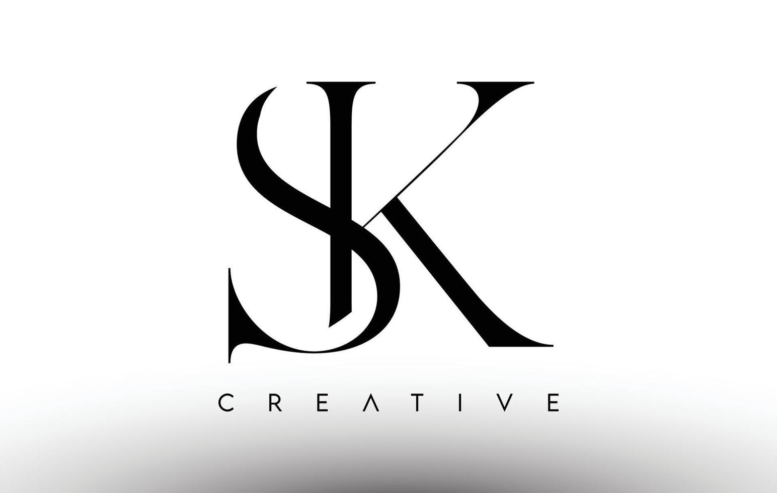 sk minimalistisk serif modern bokstavslogga i svart och vitt. sk creative serif logo design ikon vektor