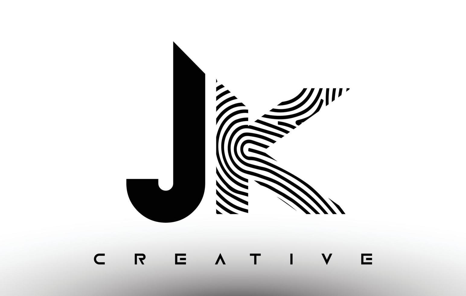 jk fingeravtryck zebra bokstav logotyp design. jk logotyp med fingeravtryck kreativ ikon vektor