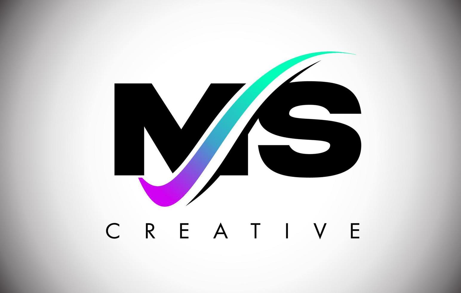 ms letter-logotyp med kreativ swoosh-böjd linje och djärvt teckensnitt och livfulla färger vektor