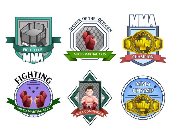 Mma kämpar emblems etiketter uppsättning vektor