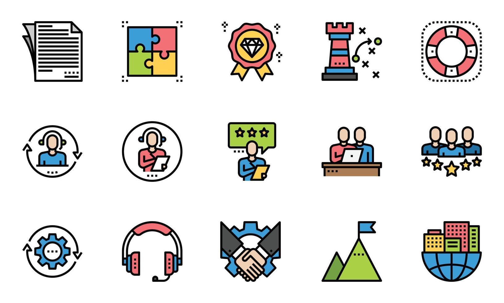 Business Solution Management Line Icons, Support, Beziehung, Premium vektor