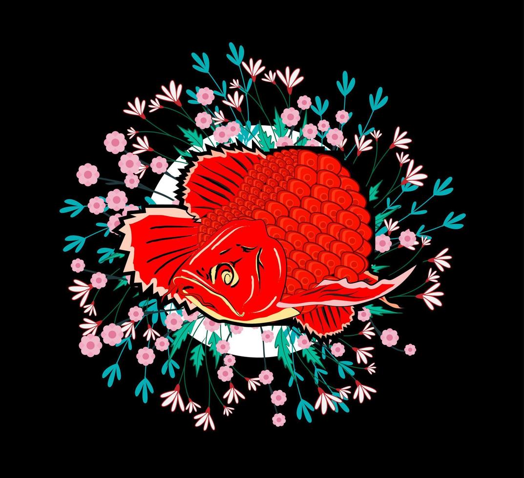 superröd arowana illustration design för sukajan är elak japansk traditionell tyg eller t-shirt med digitala handritade broderier män t-shirts sommar avslappnad kortärmad hip hop t-shirt streetwear vektor