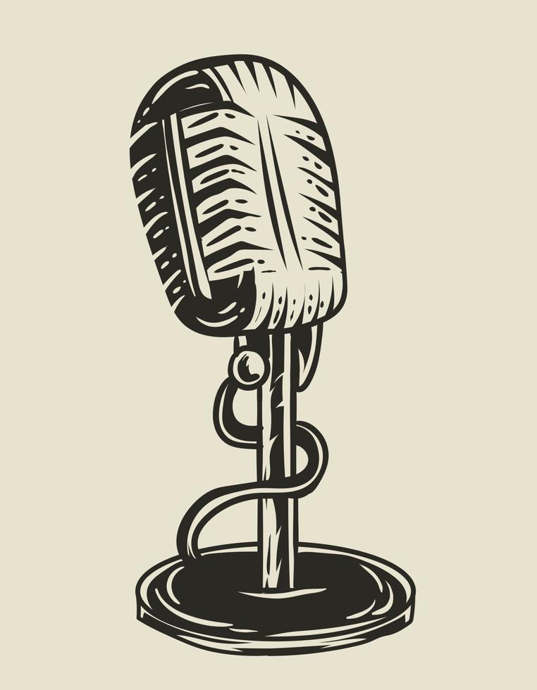 Abbildung Vektor Vintage-Mikrofon auf weißem Hintergrund