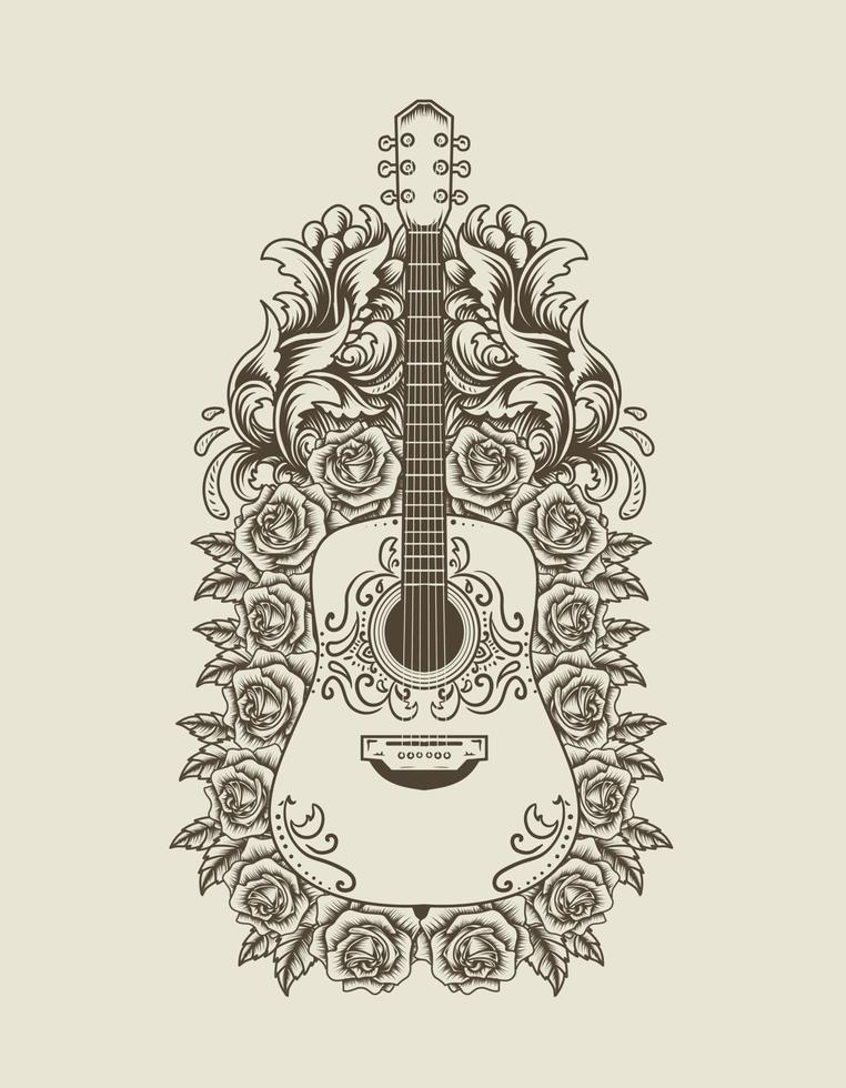 Illustrationsvektor Akustikgitarre mit Blumenornament vektor