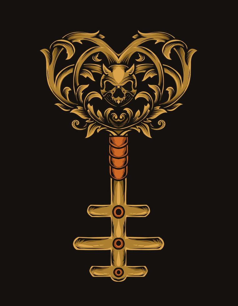 Abbildung Vektor antiken Schlüssel Ornament Totenkopf