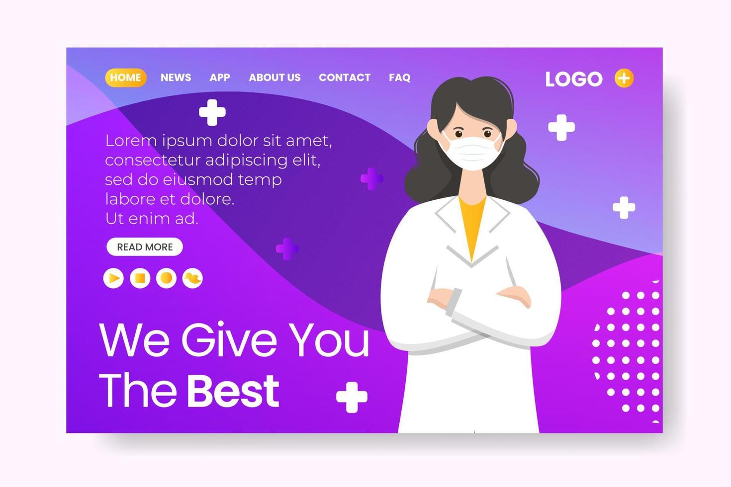 Landingpage-Vorlage für medizinisches Gesundheitswesen flaches Design, bearbeitbar mit quadratischem Hintergrund, geeignet für soziale Medien, Feeds, Karten, Grüße und Web-Internet-Anzeigen vektor