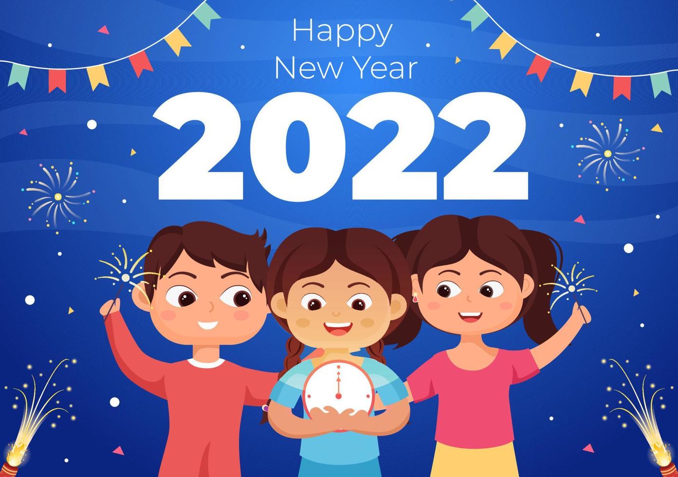 Frohes neues Jahr 2022 Vorlage flache Designillustration mit Bändern und Konfetti auf einem bunten Hintergrund für Poster, Broschüren oder Banner vektor