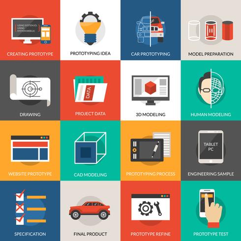 Prototyper och modellerings ikoner vektor