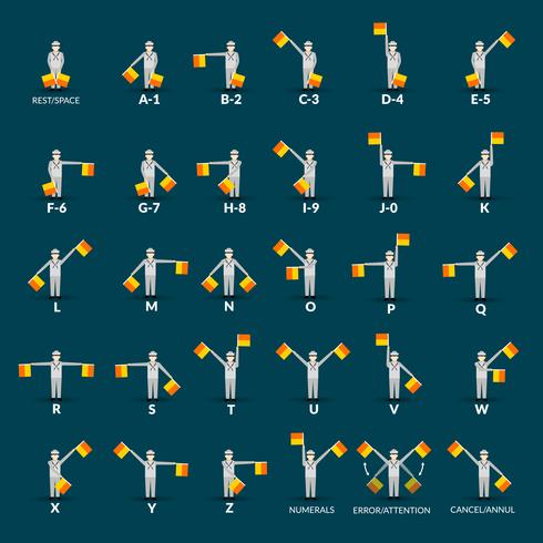 semaphore alfabet ikoner uppsättning vektor