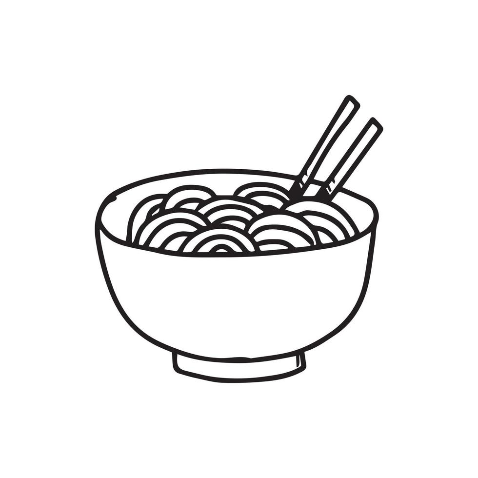 en handritad illustration av den östra maträtten, en skål med ramen. mat och dryck illustrerad i en ofärgad ritningskontur för dekorativ elementdesign. vektor