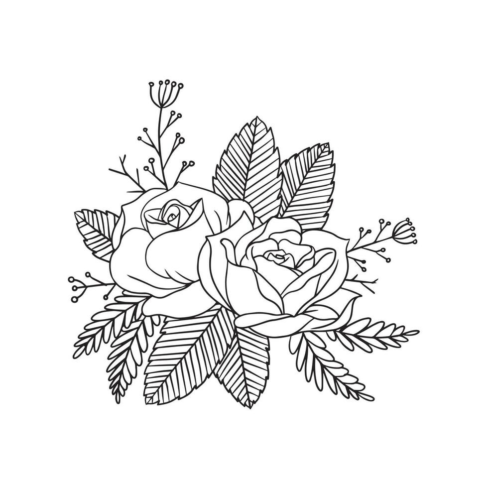 en ros illustration som blomsterarrangemang isolerade på vitt. ofärgade rosor för designkomposition som ett inslag på bröllopsinbjudningar, gratulationskort och mer. vektor