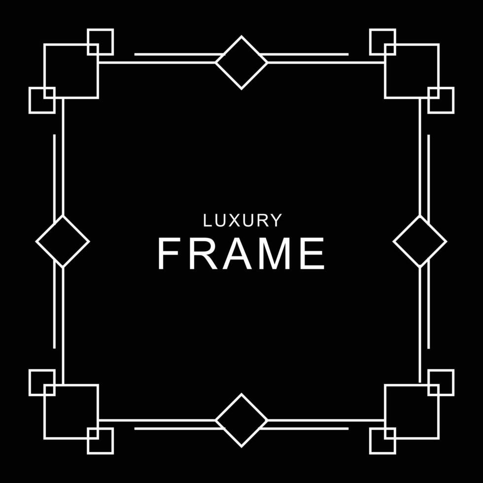 en enkel fyrkantig ram med någon prydnad som bård. samlingsset av den vita konturramen på svart för att dekorera design, kort, inbjudan etc. vektor