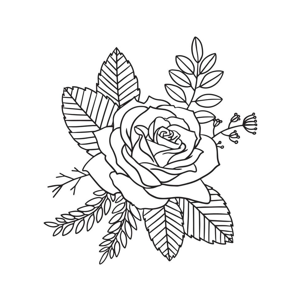 en ros illustration som blomsterarrangemang isolerade på vitt. ofärgade rosor för designkomposition som ett inslag på bröllopsinbjudningar, gratulationskort och mer. vektor