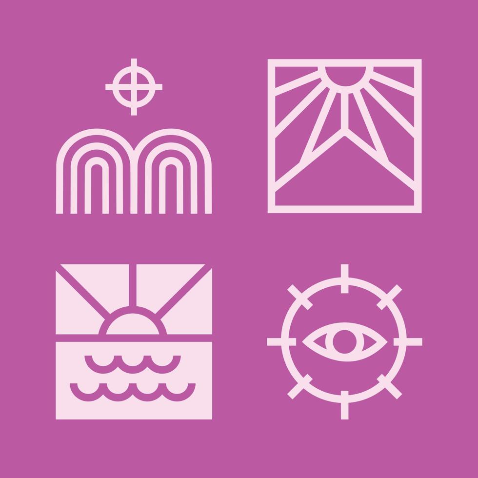 der Satz von Logo, Symbol, Symbol im böhmischen Stil auf violettem Hintergrund. Vektorelementillustration für die Dekoration im modernen minimalistischen Stil. vektor