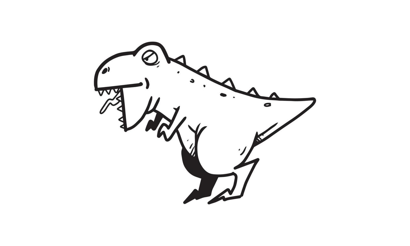 en söt dinosaurie t rex illustration. färglös tecknad serie för ritnings- och färgläggningsaktiviteter. rolig aktivitet för barns utveckling och kreativitet. objekt isolerad på vit bakgrund i vektordesign. vektor
