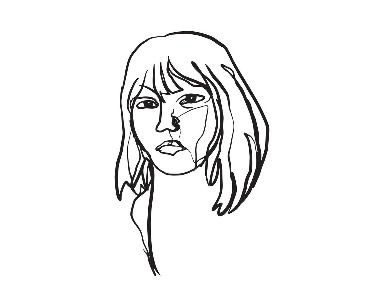 Doodle Frau Gesicht auf weißem Hintergrund. eine handgezeichnete Illustration in Vektorgrafik. eine Skizze für Symbol, Logo, Aufkleber usw. vektor