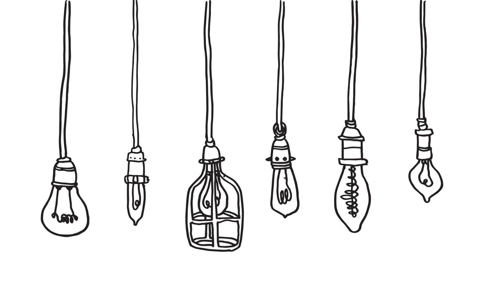 uppsättning av handritad illustration av hängande lampa. enkel och minimal vektordesign för elementdekoration. blyertsskiss ritning i grafik. vektor