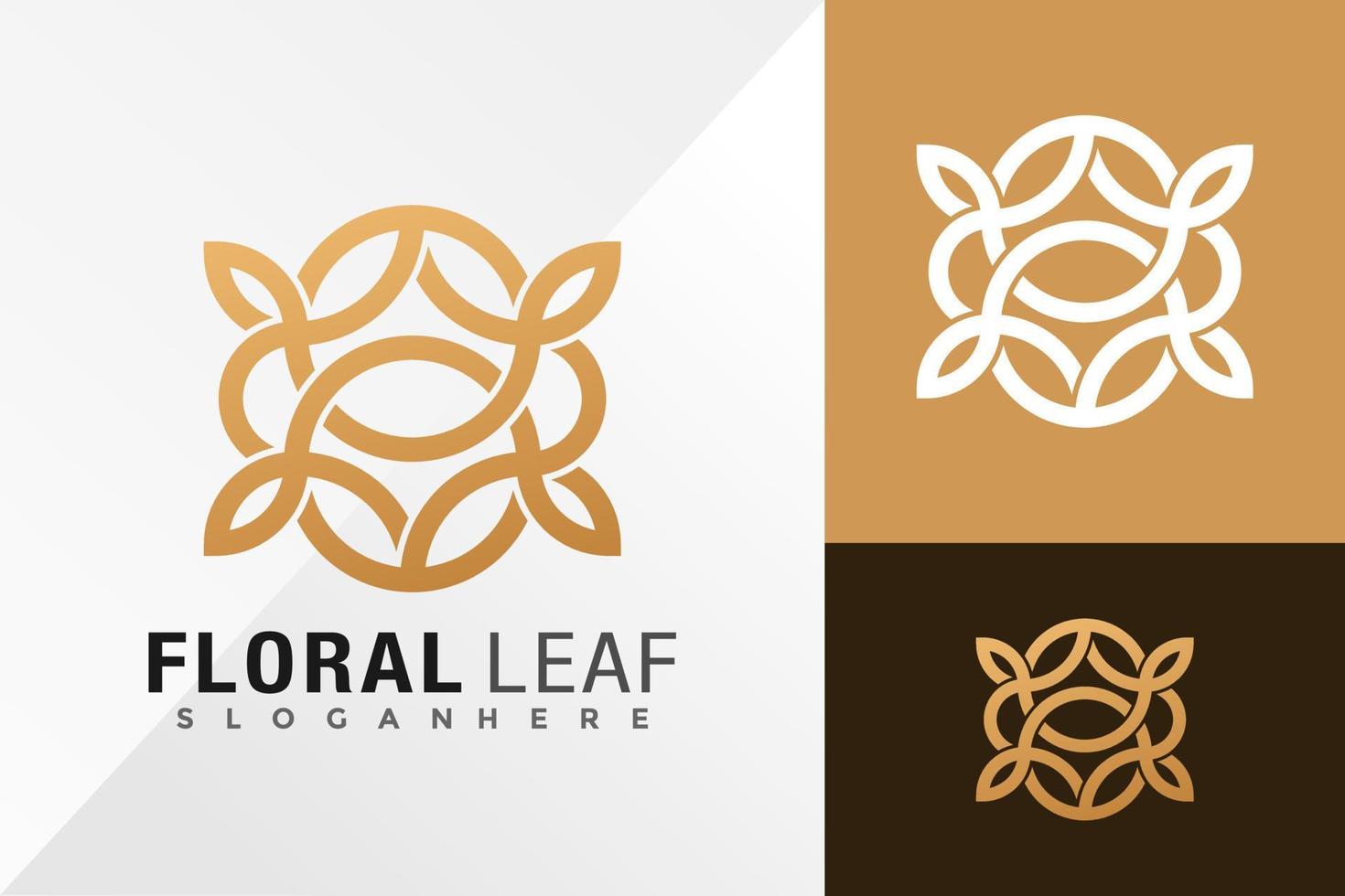 blommig löv prydnad logotyp design vektor illustration mall