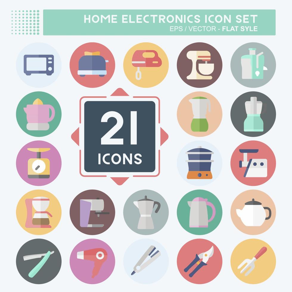 Icon Set Haushalt - flacher Stil - einfache Illustration, bearbeitbarer Strich vektor