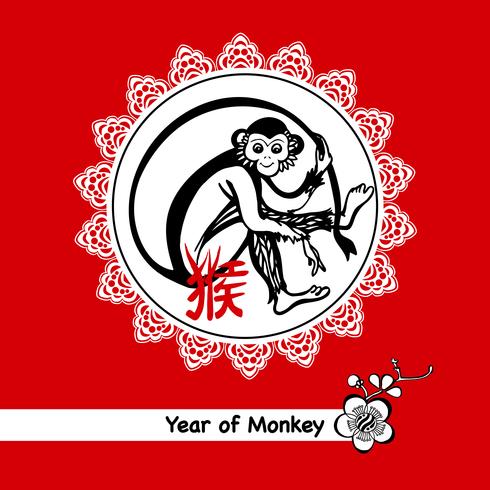 Jahr der Affe-Postkarte vektor