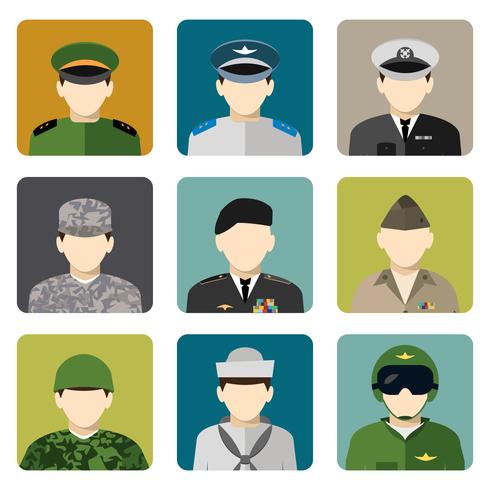 Militär sociala nätverk avatar ikoner uppsättning vektor