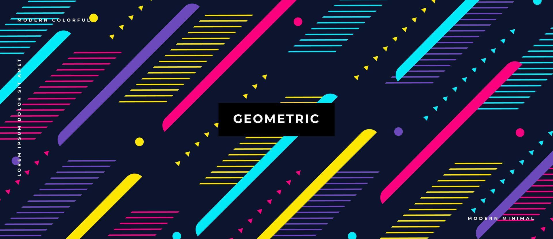 platt färgglad minimal geometrisk rörlig parallell linje, prickmönster memphis stil på svart bakgrundsillustration. vektor