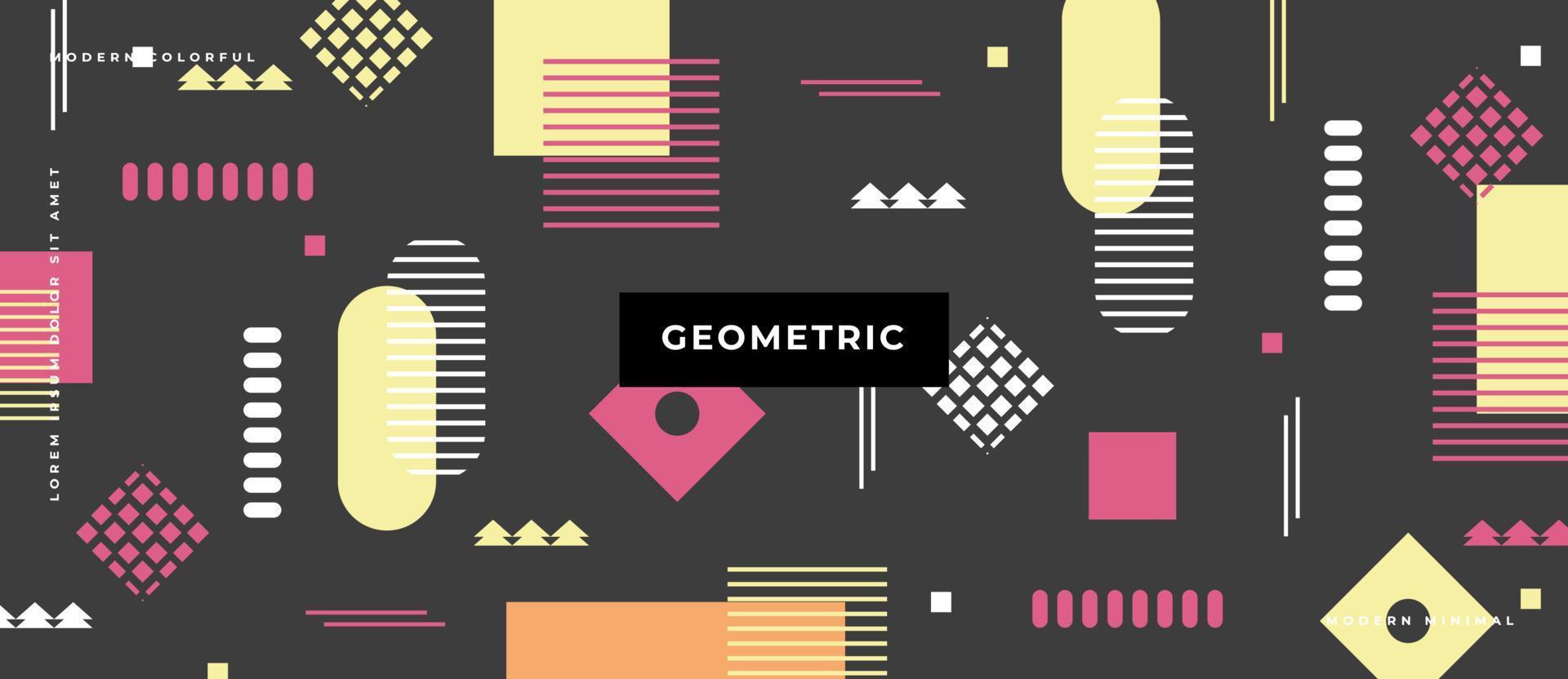 nahtloses Muster mit geometrischen Formen im Memphis-Stil. flacher, minimal grauer Hintergrund mit Dreiecken, Kreisen, Quadraten, Linien, Punktillustrationskonzept. vektor