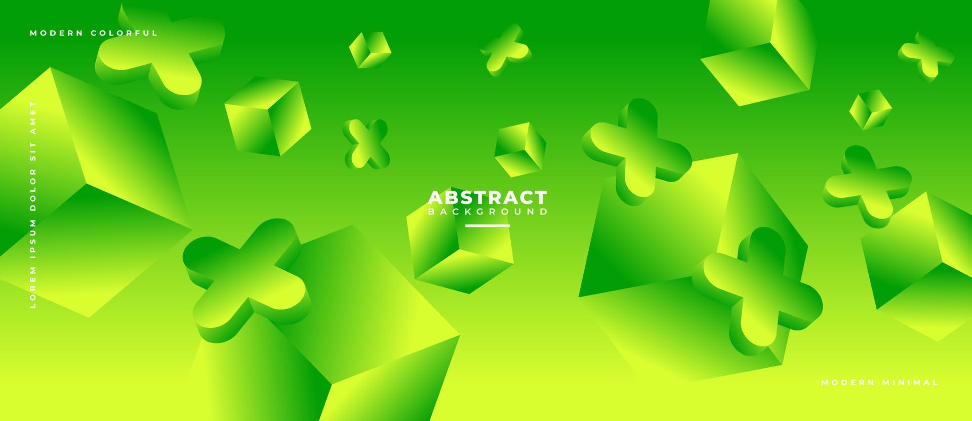färgglad 3d geometrisk rörlig kub futuristisk form på grön abstrakt bakgrund. vektor